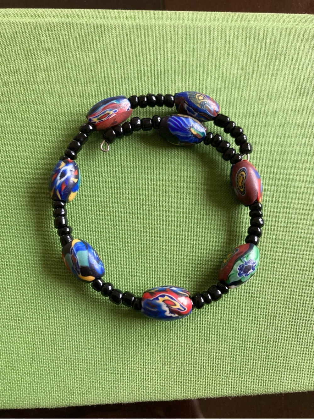 Vintage Venetian Millefiori Murano Glass Beads on Memory Wire Wrap Bracelet